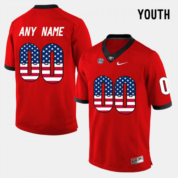 Youth #00 Georgia Bulldogs US Flag Fashion Customized Jersey - Red