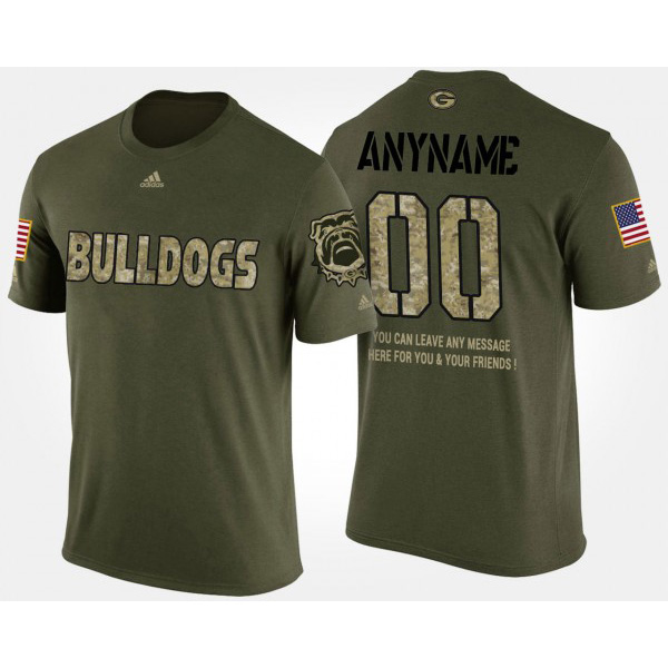 Men's #00 Georgia Bulldogs Military Short Sleeve With Message Custom T-Shirt - Camo
