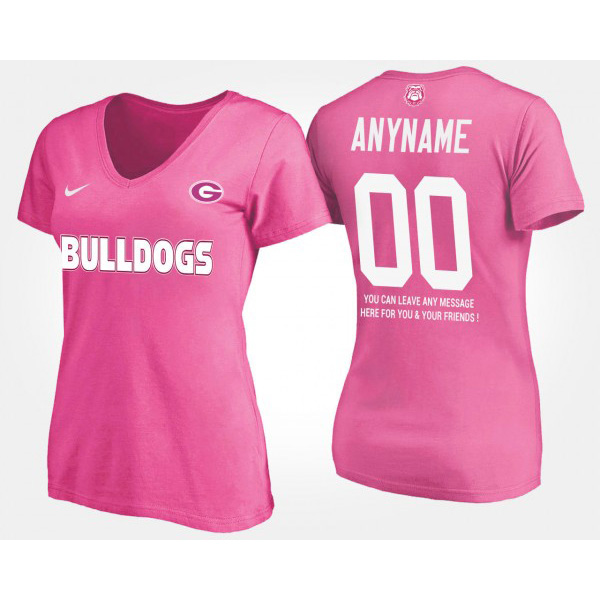 Women's #00 Georgia Bulldogs With Message Customized T-Shirts - Pink