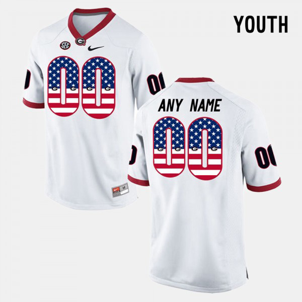 Youth #00 Georgia Bulldogs US Flag Fashion Custom Jersey - White
