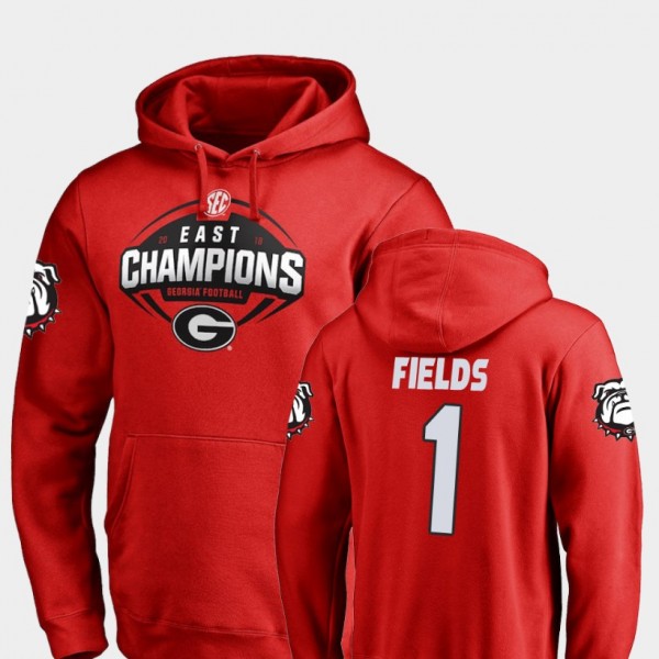 Men's #1 Justin Fields Georgia Bulldogs 2018 SEC East Division Champions Football Hoodie - Red