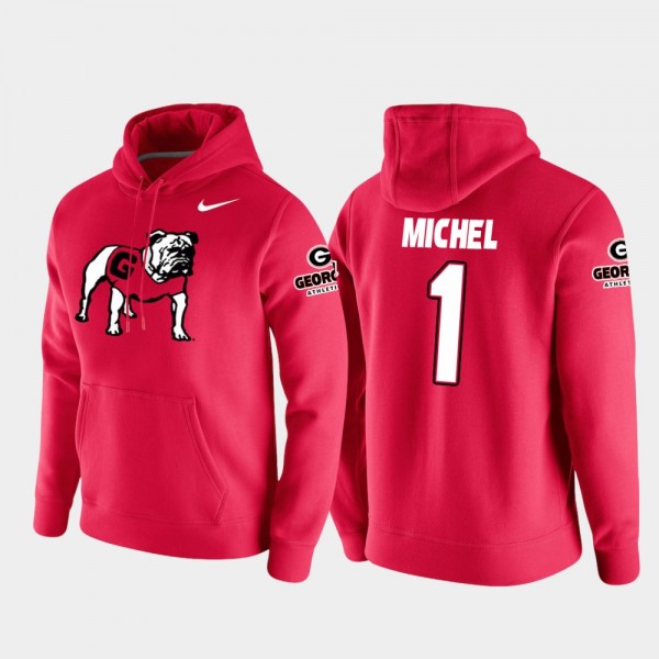 Men's #1 Sony Michel Georgia Bulldogs College Football Pullover Vault Logo Club For Hoodie - Red