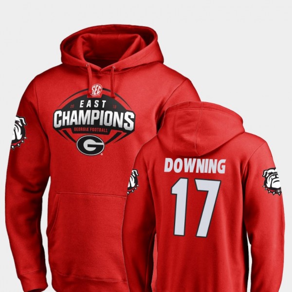 Men's #17 Matthew Downing Georgia Bulldogs 2018 SEC East Division Champions Football For Hoodie - Red
