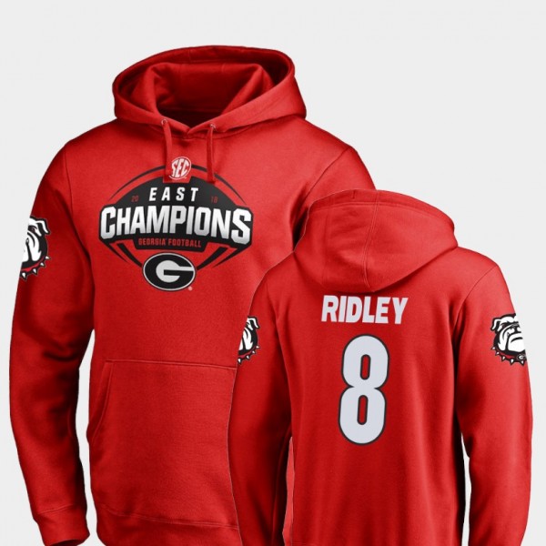 Men's #8 Riley Ridley Georgia Bulldogs Football 2018 SEC East Division Champions For Hoodie - Red