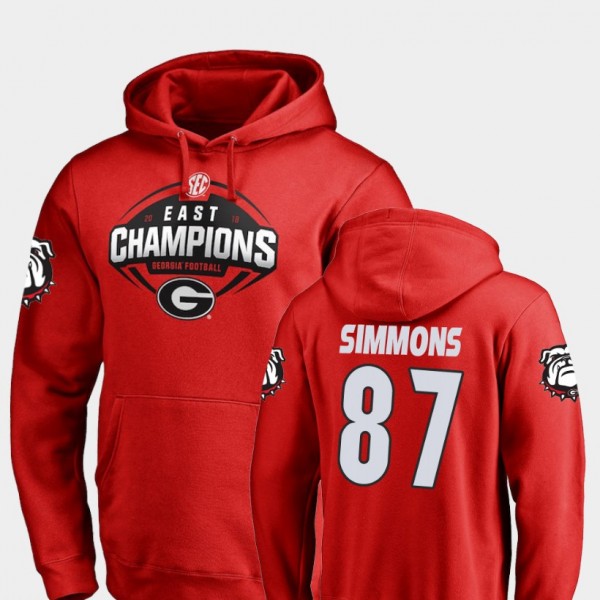Men's #87 Tyler Simmons Georgia Bulldogs For 2018 SEC East Division Champions Football Hoodie - Red