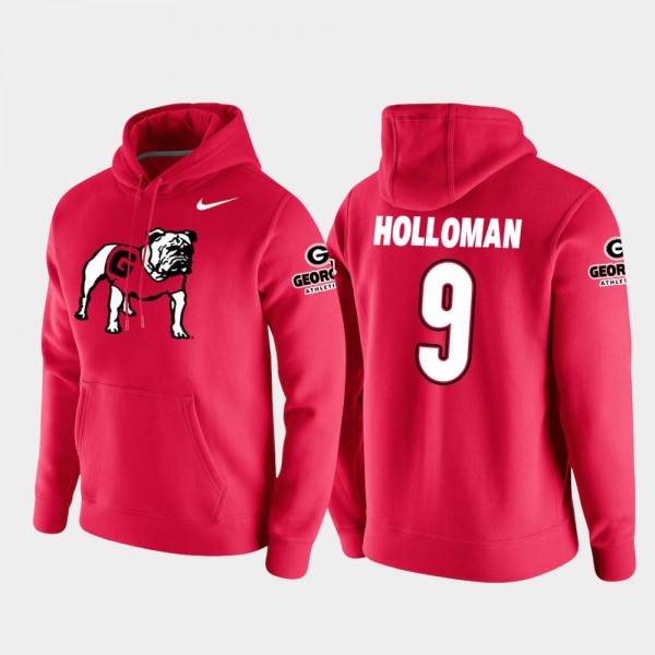 Men's #9 Jeremiah Holloman Georgia Bulldogs College Football Pullover Vault Logo Club Hoodie - Red