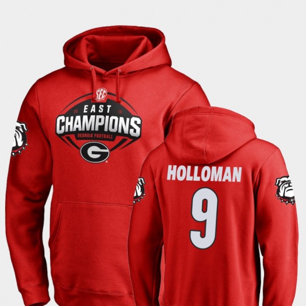 Men's #9 Jeremiah Holloman Georgia Bulldogs For Football 2018 SEC East Division Champions Hoodie - Red