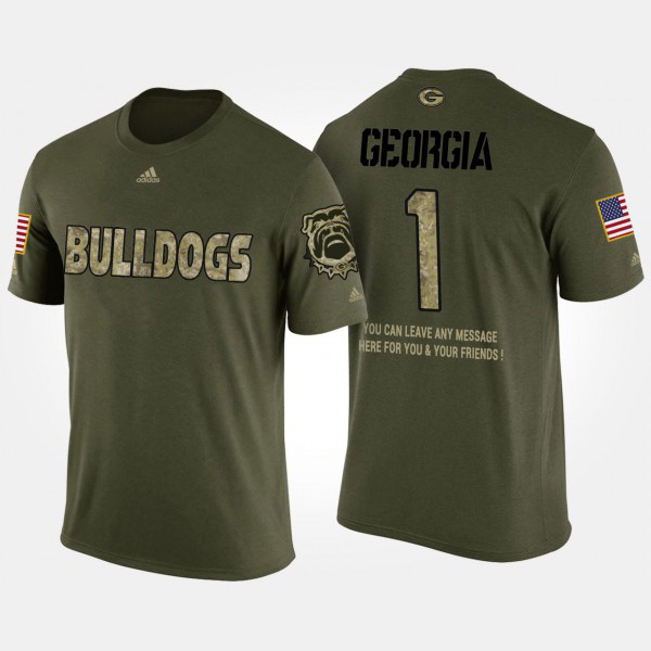 Men's #1 Georgia Bulldogs Military No.1 Short Sleeve With Message T-Shirt - Camo