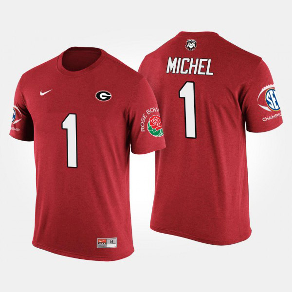 Men's #1 Sony Michel Georgia Bulldogs For Bowl Game Southeastern Conference Rose Bowl T-Shirt - Red