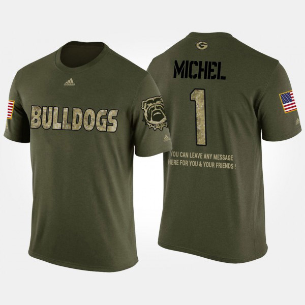 Men's #1 Sony Michel Georgia Bulldogs Short Sleeve With Message Military T-Shirt - Camo