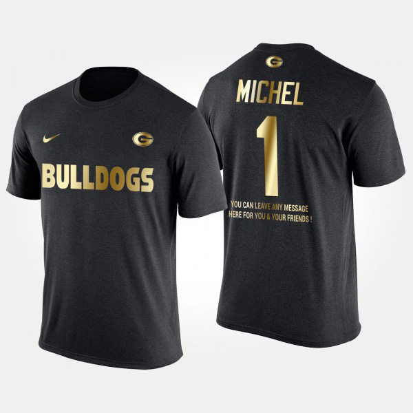 Men's #1 Sony Michel Georgia Bulldogs Short Sleeve With Message Gold Limited T-Shirt - Black