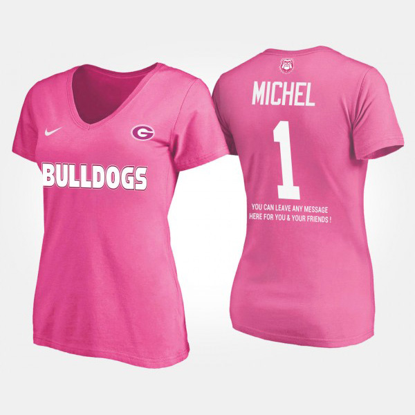 Women's #1 Sony Michel Georgia Bulldogs With Message T-Shirt - Pink