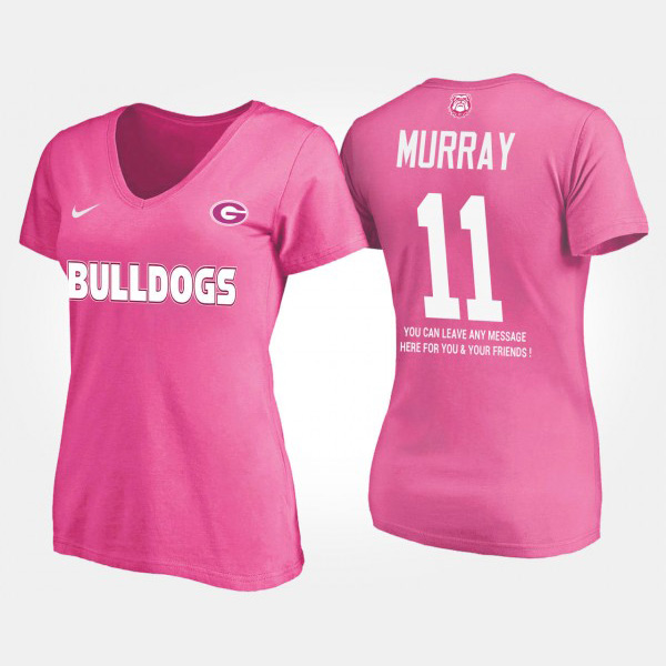 Women's #11 Aaron Murray Georgia Bulldogs For With Message T-Shirt - Pink