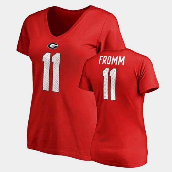 Women's #11 Jake Fromm Georgia Bulldogs Name & Number V-Neck College Legends T-Shirt - Red