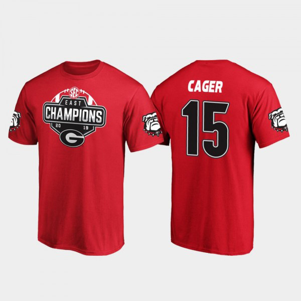 Men's #15 Lawrence Cager Georgia Bulldogs 2019 SEC East Football Division Champions T-Shirt - Red