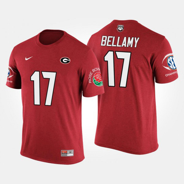 Men's #17 Davin Bellamy Georgia Bulldogs Bowl Game Southeastern Conference Rose Bowl T-Shirt - Red