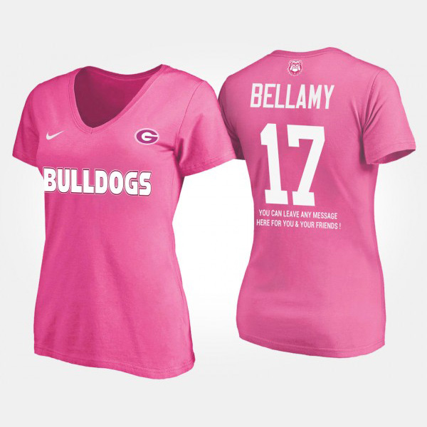 Women's #17 Davin Bellamy Georgia Bulldogs With Message T-Shirt - Pink