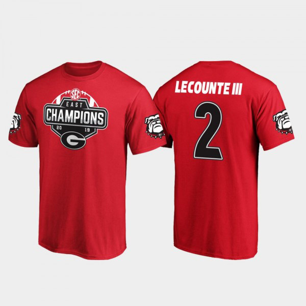 Men's #2 Richard LeCounte III Georgia Bulldogs For 2019 SEC East Football Division Champions T-Shirt - Red