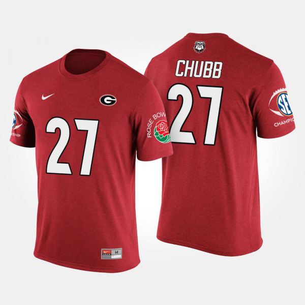 Men's #27 Nick Chubb Georgia Bulldogs Bowl Game For Southeastern Conference Rose Bowl T-Shirt - Red