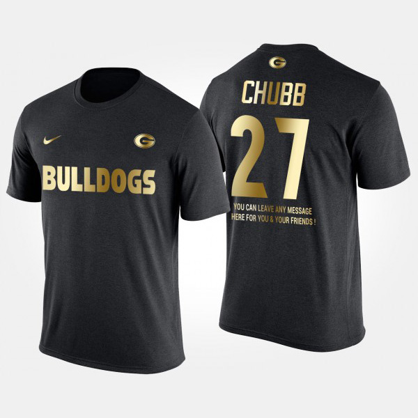 Men's #27 Nick Chubb Georgia Bulldogs Short Sleeve With Message Gold Limited T-Shirt - Black
