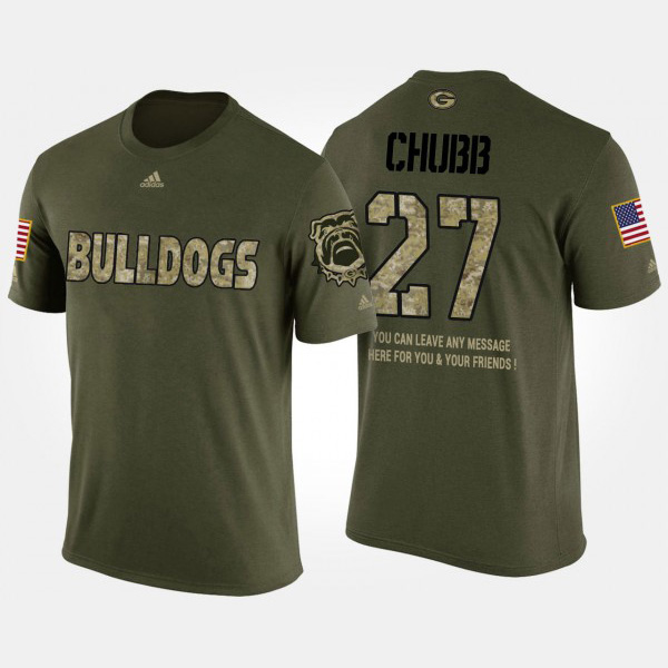 Men's #27 Nick Chubb Georgia Bulldogs Short Sleeve With Message Military For T-Shirt - Camo