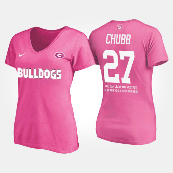 Women's #27 Nick Chubb Georgia Bulldogs With Message T-Shirt - Pink