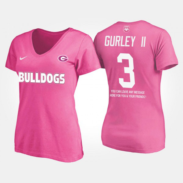 Women's #3 Todd Gurley II Georgia Bulldogs With Message For T-Shirt - Pink