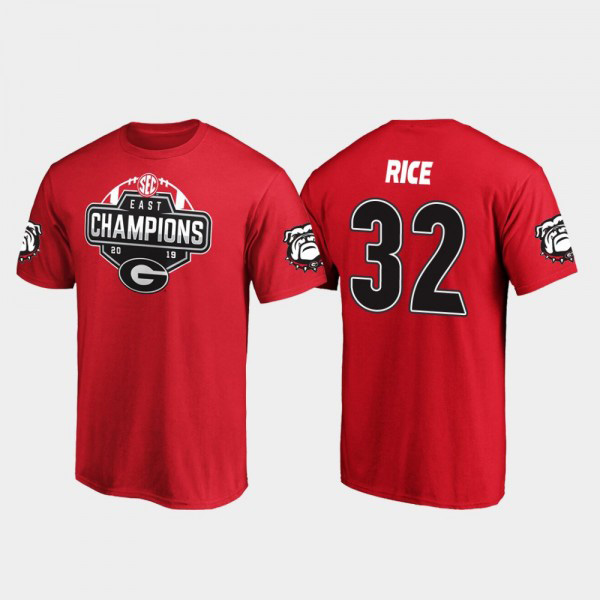 Men's #32 Monty Rice Georgia Bulldogs 2019 SEC East Football Division Champions T-Shirt - Red