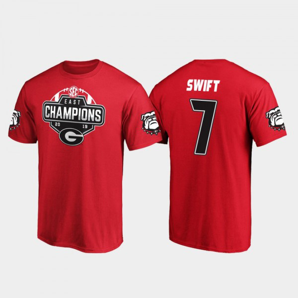 Men's #7 D'Andre Swift Georgia Bulldogs 2019 SEC East Football Division Champions T-Shirt - Red