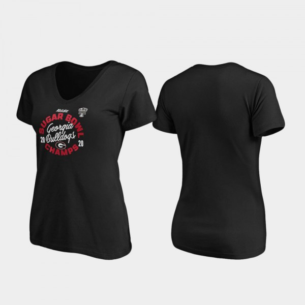 Women's Georgia Bulldogs 2020 Sugar Bowl Champions Curl V-Neck T-Shirt - Black