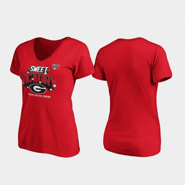 Women's Georgia Bulldogs 2020 Sugar Bowl Champions Receiver V-Neck For T-Shirt - Red