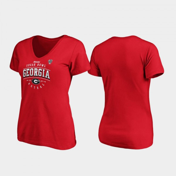 Women's Georgia Bulldogs For Tackle V-Neck 2020 Sugar Bowl Bound T-Shirt - Red