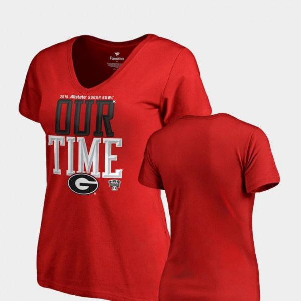 Georgia Bulldogs Ladies Counter V-Neck 2019 Sugar Bowl Bound T-Shirt - Red