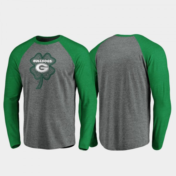 Georgia Bulldogs Mens Raglan Long Sleeve Celtic Charm St. Patrick's Day T-Shirt - Heathered Gray
