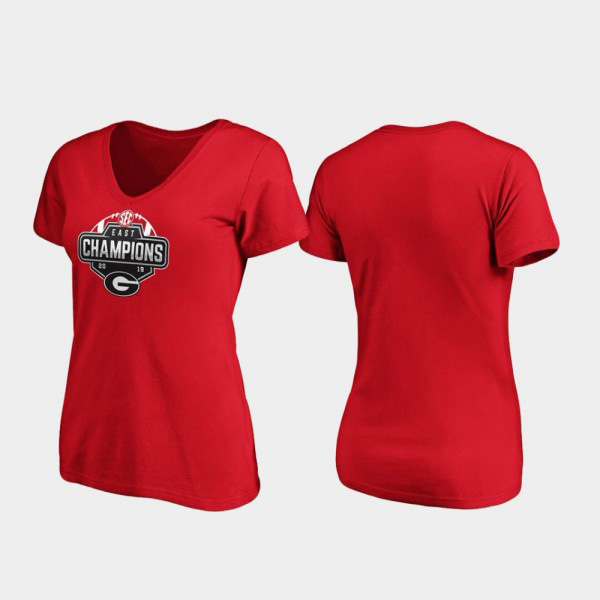 Women's Georgia Bulldogs V-Neck 2019 SEC East Football Division Champions For T-Shirt - Red