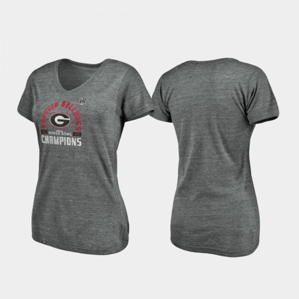 Women's Georgia Bulldogs Offensive V-Neck Tri-Blend 2020 Sugar Bowl Champions T-Shirt - Heather Gray